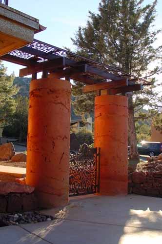 Poured Earth entry columns of a Poured Earth home in Sedona, AZ